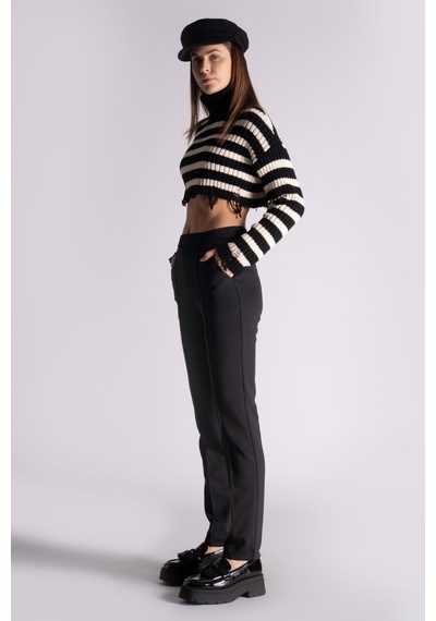 Braccas Kadın Yandan Cepli Beli Lastikli Slim Fit Jogger Pantolon Siyah Siyah