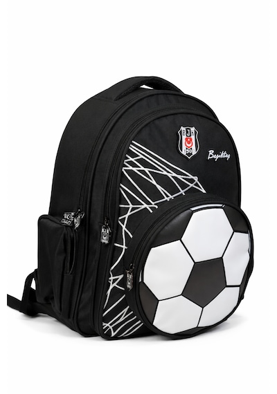 Beşiktaş Lisanslı 3d Futbol Topu Baskılı Okul Çantası - 2 Bölmeli Siyah Sırt Çantası Siyah - Beyaz
