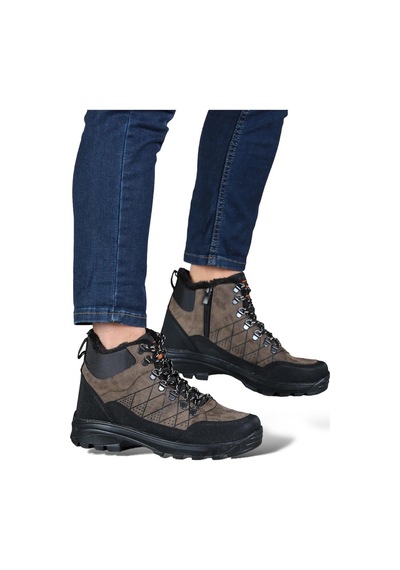Liger Erkek İçi Kürklü Fermuarlı Trekking Outdoor Bot Kahverengi-kahve Kahverengi