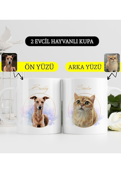 Bk Gift Kişiye Özel İki Evcil Hayvan Karikatürlü Beyaz Kupa Bardak-3, Arkadaşa Hediye, Sevgiliye Hediye Kobitmeyencom33909 Bk Gift