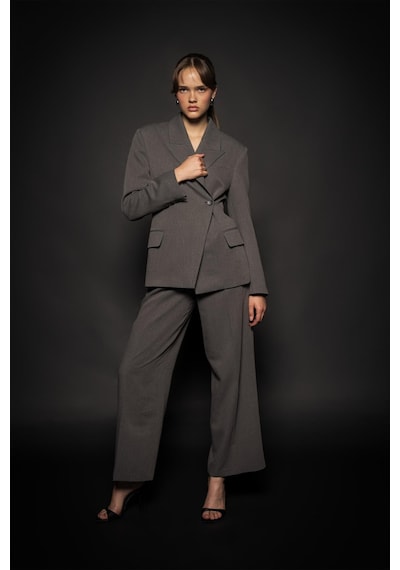 Kadın Antrasit Asimetrik Kruvaze Blazer Antrasit