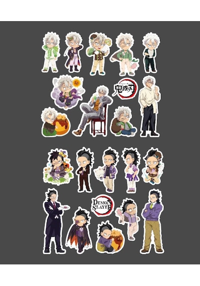 Demon Slayer Sanemi Shinazugawa - Genya Shinazugawa 2 Li Set Anime Sticker Çıkartma Kimetsu No Yaiba Beyaz