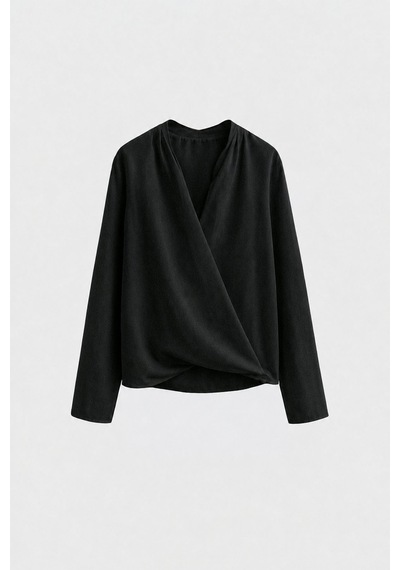 Suud Collection Siyah %100 Keten Viana Kruvaze Bluz