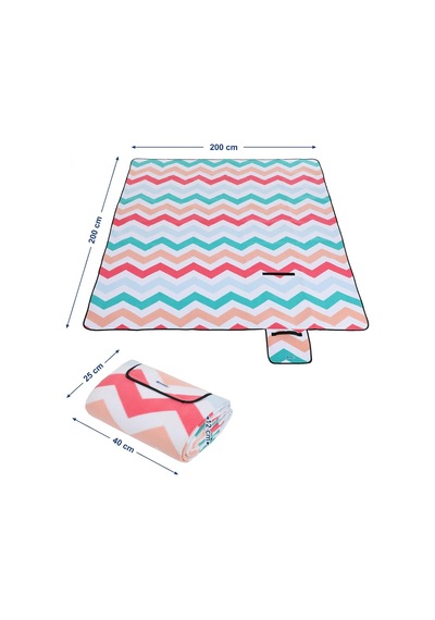 Picnic Blanket, 200 X 200 Cm, Outdoor Beach Blanket For Camping, Park, Yard, With Waterproof Backing, Foldable, Red Wave Çok Renkli Picnic Blanket, 200 X 200 Cm, Outdoor Beach Blanket For Camping, Park, Yard, With Waterproof Backing, Foldable, Red Wave Çok Renkli