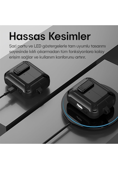 Samsung Galaxy Buds 3 Pro, Buds 3 Ve Buds 3 Fe İle Uyumlu Mandallı Kapak Kilit Sistemli Mat Dokulu Darbelere Dayanıklı Premium Silikon Kılıf
