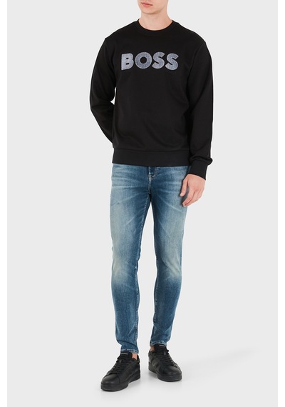 Boss Pamuklu Bisiklet Yaka Regular Fit Sweat Erkek Sweat 50565651 001 Siyah