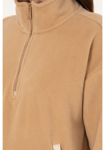 U.S. Polo Assn. Kadın Kum Dik Yaka Fermuarlı Polar Sweatshirt 50297401-VR085