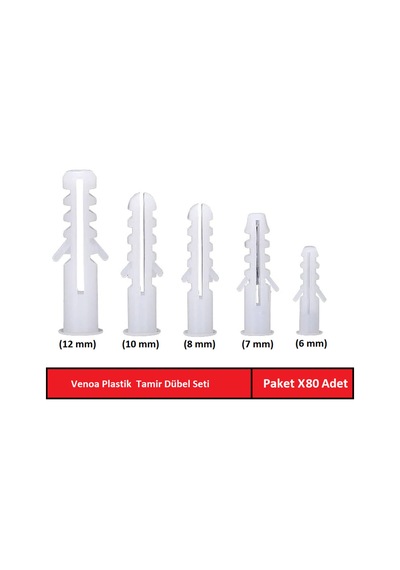 Db80 Plastik Dübel Karma Seti 80 Adet 5 Farklı Ölçü 6-7-8-10-12 Mm Ev, Tadilat Ve Montaj İçin Pratik Dübel Seti