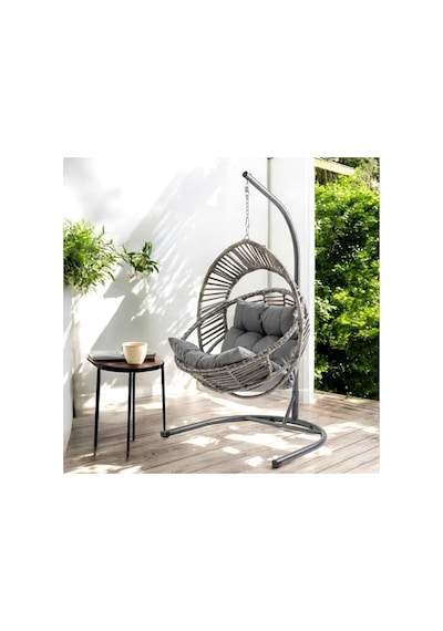Minderli Oval Lounge Açık Kahve Rattan Bahçe Koltuğu, Rahat Dış Mekan Kullanımı