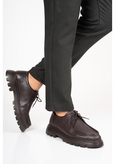 Fame Step Hakiki Deri Erkek Casual Ayakkabı +4.5 Cm Boy Uzatan Kalın Taban Günlük Bağcıklı Comfort Vicenza Kahve Kahverengi