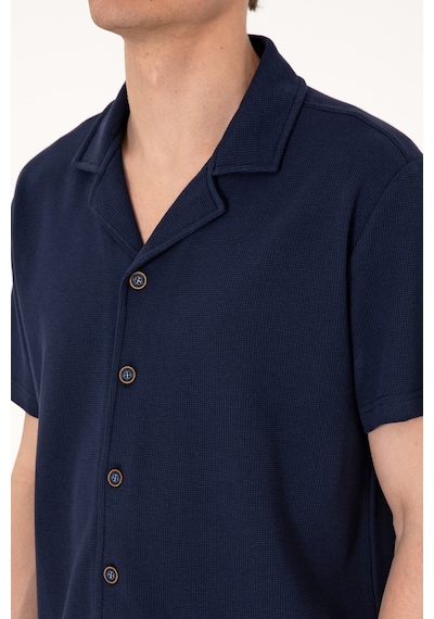 U.S. Polo Assn. Erkek Lacivert Apaş Yaka Kısa Kollu Örme Gömlek 50306977-VR033