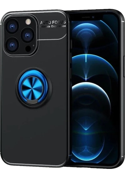 Apple, Uyumlu iPhone 13 Pro Kılıf Range Yüzüklü Silikon - Siyah-mavi