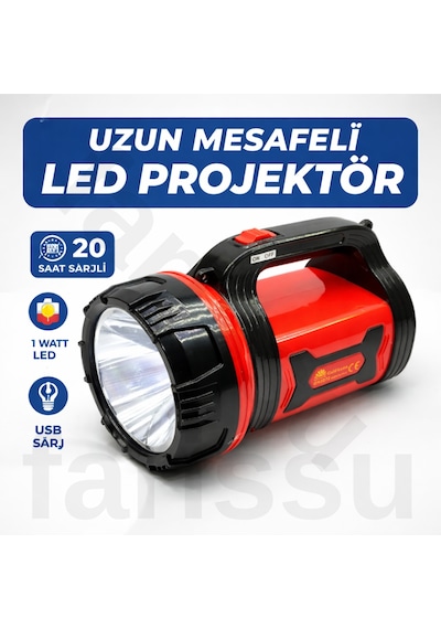 Goldkama Gk6670 Uzun Mesafeli 10w Cree Led Şarjlı Projektör El Feneri - 20 Saat Çalışma Süresi Kırmızı