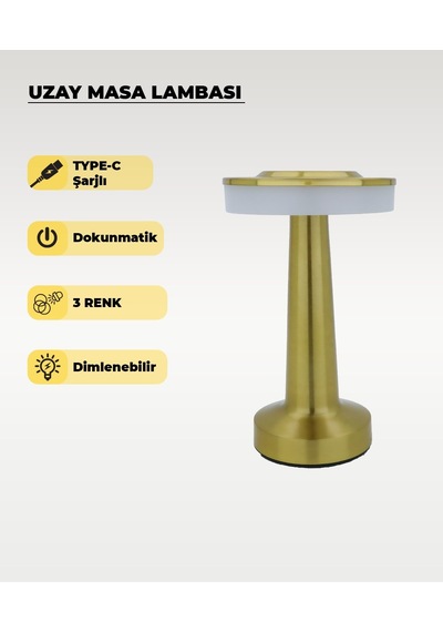 Gold Uzay Masa Lambası - Dokunmatik - 3 Renk Işık Gold