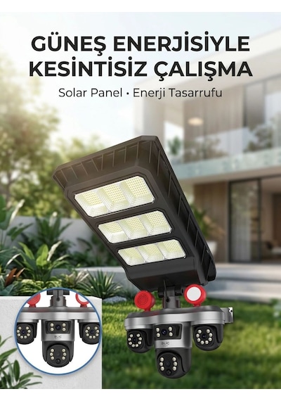 Solar Panelli Akıllı Güvenlik Kamerası Led Projektörlü
