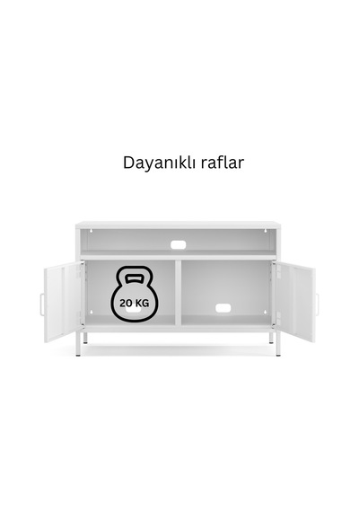 Pera Tv Ünitesi, Tv Dolabı,2 Kapaklı, Açık Raflı 100,50 X 40 X 64,50 Cm Ral 9016 Beyaz Pera Tv Ünitesi, Tv Dolabı,2 Kapaklı, Açık Raflı 100,50 X 40 X 64,50 Cm Ral 9016 Beyaz