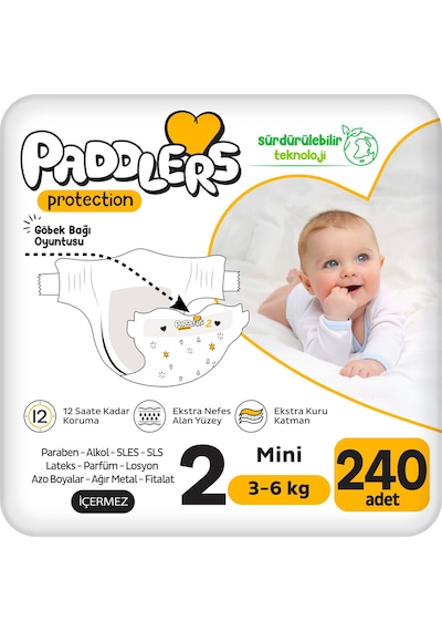 Protection Bebek Bezi 2 Numara Mini (3-6 Kg) 240 Adet – Ekstra Jumbo Set, Maksimum Koruma
