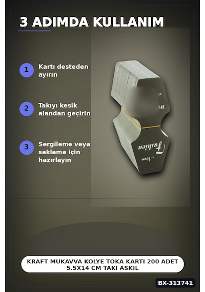 Kraft Mukavva Kolye Toka Kartı 200 Adet 5.5x14 Cm Takı Askılık Düzenleyici Bx-313741