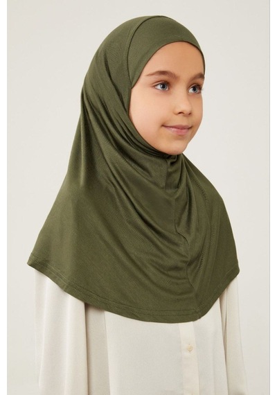 Melodi Scarf Tesettür Çocuk Namaz Bonesi Eşarbı Şalı Hijabı Haki Haki