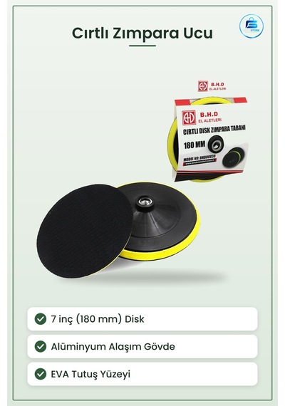 Cırtlı Zımpara Ucu 7 İnç 180 Mm Disk Tabanı Alüminyum Alaşımlı Gö