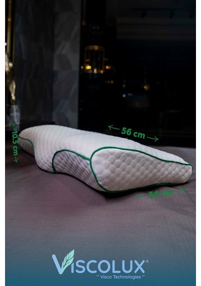 Servikal Boyun Destekli Ortopedik Yastık - Boyun Düzleşmesi Visco Yastık Pembe 56x34x10,5, Yeşil