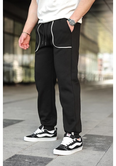 Madmext Siyah Şerit Detaylı Jogger Eşofman Altı E6581 Siyah