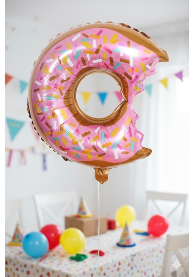 65x45 Cm Donut Folyo Balon - Doğum Günü Parti Dekorasyon Balonu Çok Renkli
