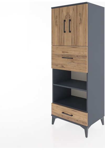 Hyperion Dolap 4 Raflı 2 Çekmeceli 2 Kapaklı 60x44x163 Antrasit-çam Antrasit