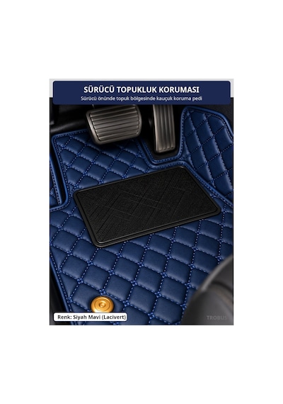 Land Rover Range Rover Sport 2008-2013 Uyumlu 8d Tek Katmanlı Havuzlu Paspas Deri Siyah Mavi