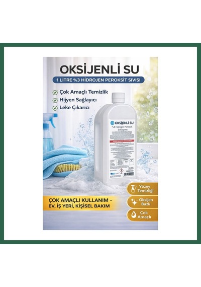 Bezos Oksijenli Su 1 Litre %3 Hidrojen Peroksit Solüsyonu Çok Amaçlı Temizlik Ve Hijyen Sıvısı 1 Adet Bzs01