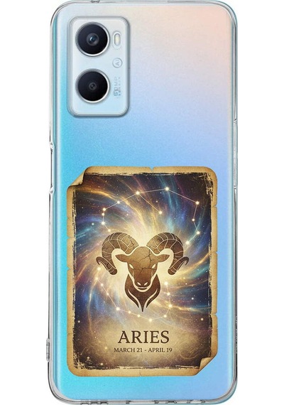 Oppo A96 İle Uyumlu Burç Kartları Koç Tasarımlı Şeffaf Silikon Kılıf Şeffaf