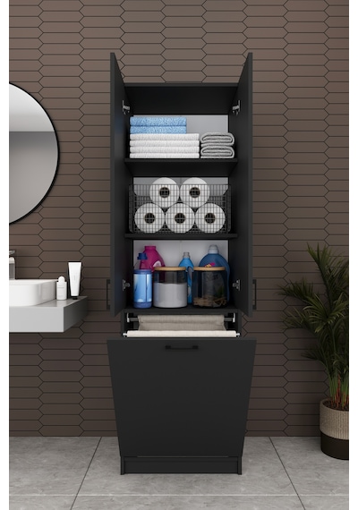 Modern Çamaşır Sepetli Çok Amaçlı Banyo Dolabı %100 Mdf Banyo Düzenleyici Dolap Bd06 Antrasit Modern Çamaşır Sepetli Çok Amaçlı Banyo Dolabı %100 Mdf Banyo Düzenleyici Dolap Bd06 Antrasit