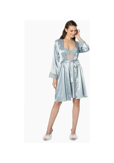 Ceyyiz Pierre Cardin Sütyen Kaplı Sabahlık Gecelik Set 4265 Mist