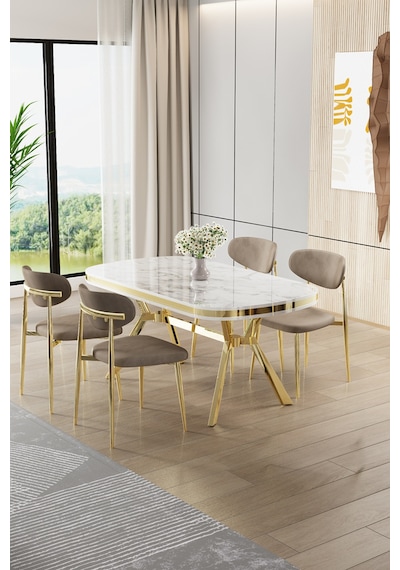 Canisa Olya Serisi 90x168 Lak Panel Beyaz Mermer Desen Masa Takımı Gold Ayaklı 4 Cappucino Sandalye Masa Beyaz Mermer Cappucino Sandalye Canisa Olya Serisi 90x168 Lak Panel Beyaz Mermer Desen Masa Takımı Gold Ayaklı 4 Cappucino Sandalye Masa Beyaz Mermer Cappucino Sandalye