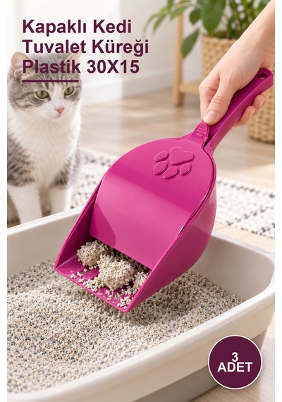 3 Adet Kapaklı Kedi Tuvalet Küreği Plastik 30x15