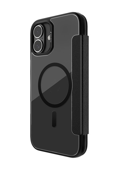 Apple Uyumlu iPhone 16 Kılıf Magsafe Vegan Deri Şeffaf Kartlıklı Raptic Urban Folio Serisi Kapak Siyah Siyah