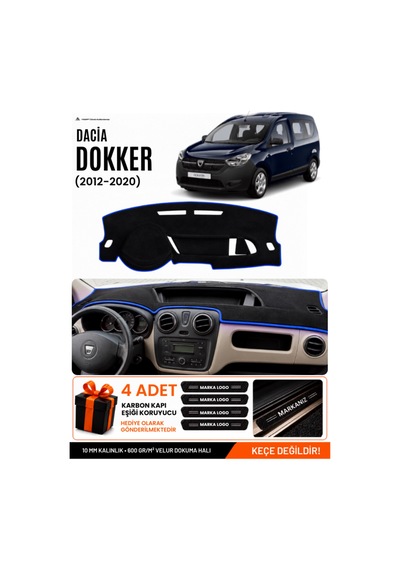 Dacia Dokker 2012-2020 Uyumlu Torpido Koruma, Torpido Örtüsü, Torpido Kılıfı - Siyah Mavi