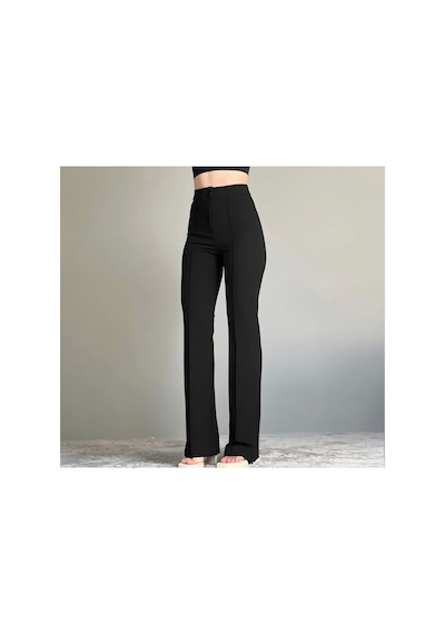 Unika Boutique Krep Kumaş Likralı Ön Çimalı İspanyol Paça Palazzo Kadın Pantalon siyah