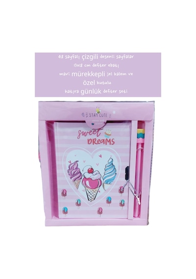 48 Sayfalı Çizgili Desenli Sayfalar 13x18 Cm Defter Ebatı Mavi Mürekkepli Jel Kalem Özel Kutulu 8