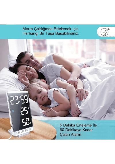 UpWay 6 inç Dijital Aynalı LED Ekran Masa Saati Alarm Sıcaklık Ne