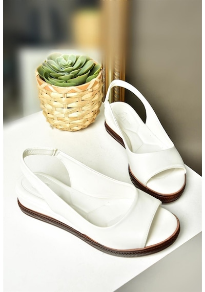 Fox Shoes K674300609 Beyaz - Taba Kadın Sandalet Beyaz - Taba