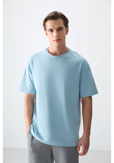 Oversize Fit Basic 3lü Paket Lacivert-açık Mavi-parlament Erkek T-shirt - 88353 Lacivert - Açık Lacivert - Beyaz