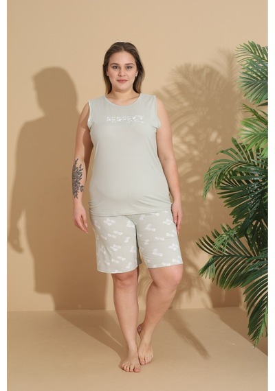 Eyfuze Kadın Milan Kumaş Büyük Beden Curve Baskılı Desenli Şortlu Pijama Takımı Açık Yeşil Eyfuze Kadın Milan Kumaş Büyük Beden Curve Baskılı Desenli Şortlu Pijama Takımı Açık Yeşil