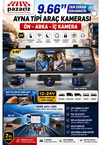 9.66 İnç 3 Kameralı Dikiz Aynası Araç Kamerası 2k Full Hd Dokunmatik Ekran Wifi Gece Görüş Geri Park Kamerası G-sensör Loop Kayıt 12-24v Ticari Araç Uyumlu Türkçe Dil 9.66 İnç 3 Kameralı Dikiz Aynası Araç Kamerası 2k Full Hd Dokunmatik Ekran Wifi Gece Görüş Geri Park Kamerası G-sensör Loop Kayıt 12-24v Ticari Araç Uyumlu Türkçe Dil