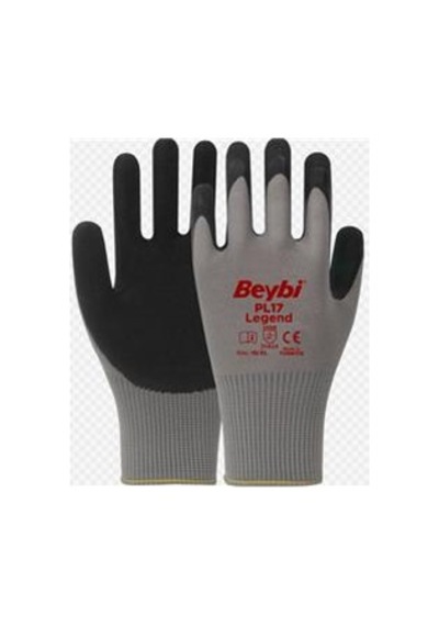 Beybi Pl-17 10 Beden Gri-siyah 12li Paket Legend Polyester Örme Lateks Eldiven Çok Renkli