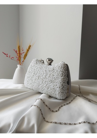 Vivazzaluxe Kristal Taşlı Kadın Abiye, Clutch Çanta Beyaz