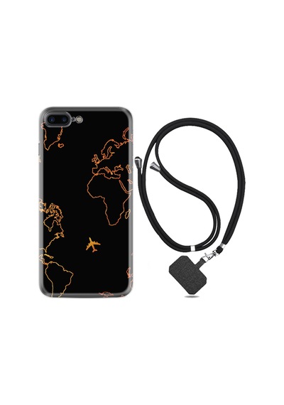 Apple Uyumlu iPhone 6 6S Plus Kılıf Boyun Askılı Harita ve Uçak 1777