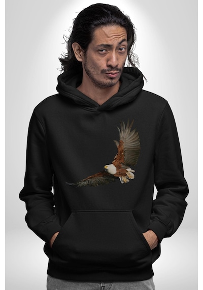 Kartal Özgürlük Kadın Erkek Siyah Kapüşonlu Sweatshirt Hoodie Siyah