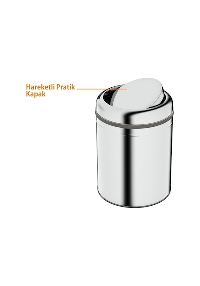 Basic Çöp Kovası - Sallanır Kapaklı 5 L, Parlak Krom Paslanmaz-35.99.57.04.01