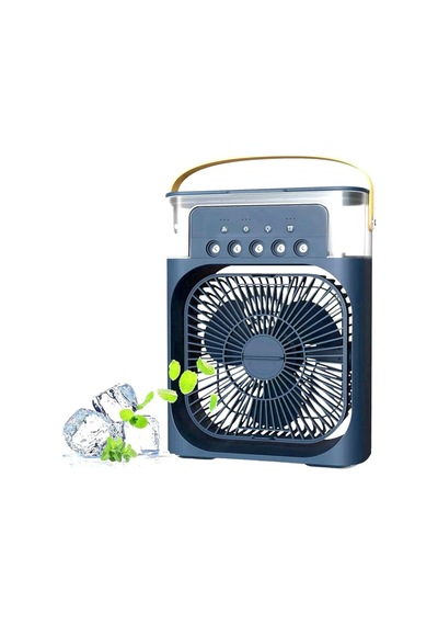 Exenar - Lacivert - Buharlı Serinletici Masaüstü Mini Fan Nemlendirici Led Işıklı Hava Soğutucu Vantilatör 600ml 3kademe